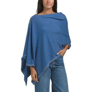 HANNAH ROSE Poncho With Contrast Whipstitch Trim